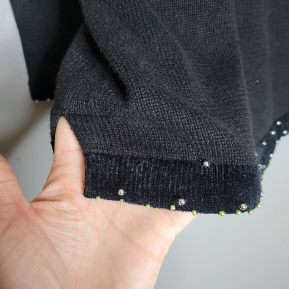 Vintage The Quacker Factory Holiday Christmas Tree Sweater Large Black Beaded Kn - Picture 6 of 6